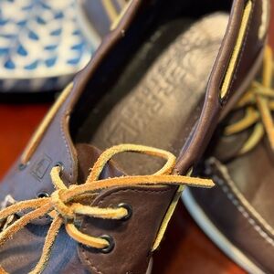 Brown Leather Boat Shoes with Yellow Laces